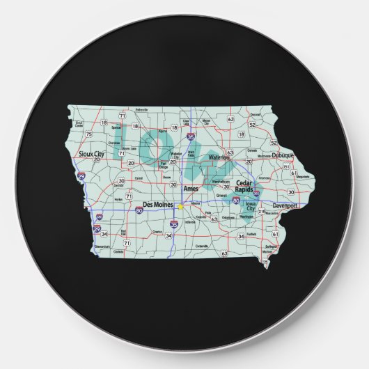 Iowa Interstate Map Wireless Charger (Front)