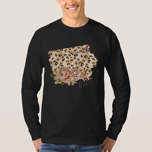 Iowa Leopard Pattern Map Leo State Of Iowa T-Shirt (Front)