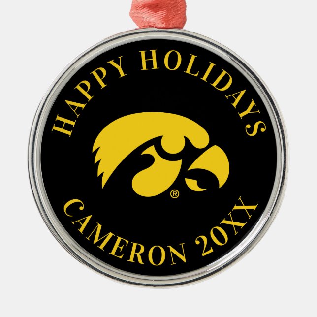 Iowa Logo | Hawkeye Metal Ornament (Front)