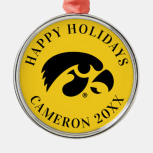 Iowa Logo Hawkeye Metal Ornament