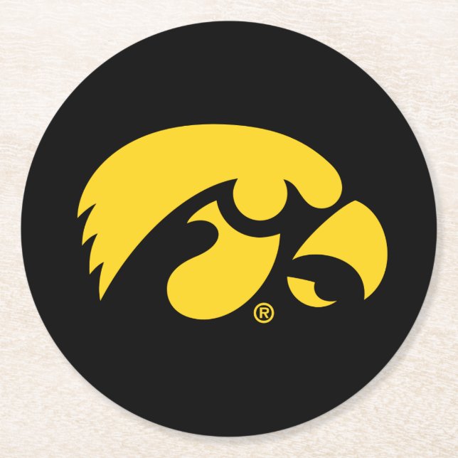 Iowa Logo | Hawkeye Round Paper Coaster (Front)