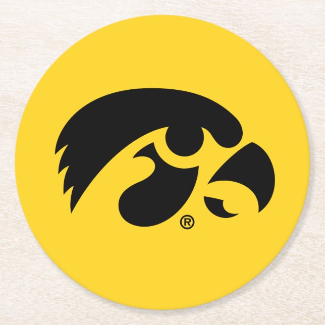 Iowa Logo | Hawkeye Round Paper Coaster (Front)