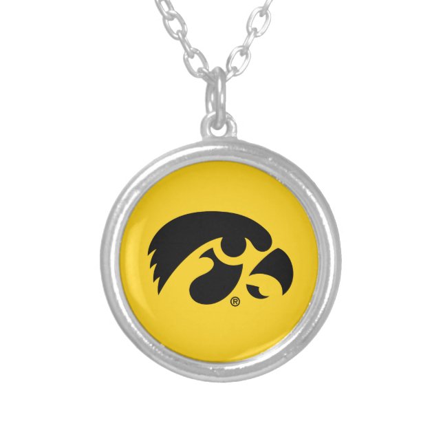 Iowa Logo | Hawkeye Silver Plated Necklace (Front)