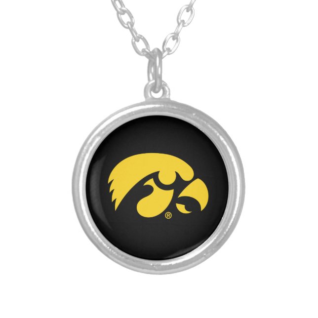 Iowa Logo | Hawkeye Silver Plated Necklace (Front)