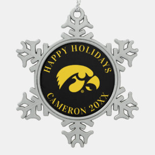 Iowa Logo   Hawkeye Snowflake Pewter Christmas Ornament