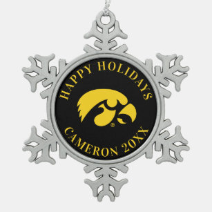 Iowa Logo   Hawkeye Snowflake Pewter Christmas Ornament