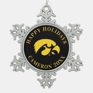 Iowa Logo | Hawkeye Snowflake Pewter Christmas Ornament