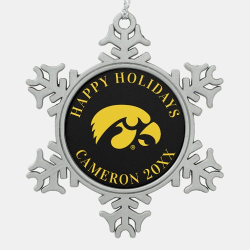 Iowa Logo  Hawkeye Snowflake Pewter Christmas Ornament