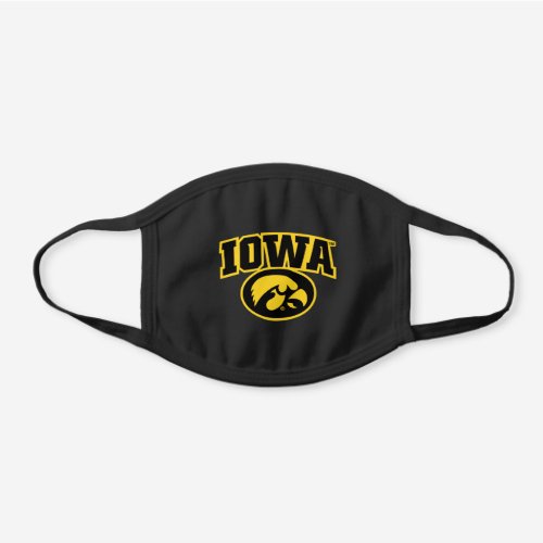 Iowa Logotype with Hawkeye Black Cotton Face Mask