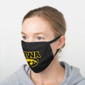 Iowa Logotype with Hawkeye Black Cotton Face Mask (Angled)
