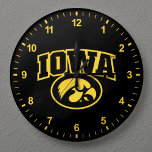 Iowa Logotype with Hawkeye Large Clock<br><div class="desc">Check out these official UI products. All of these products are customizable so you can add your class year,  name,  or sport. Personalize your Iowa University merchandise on Zazzle.com!  You can find something here to show off your Hawkeye pride every day!</div>