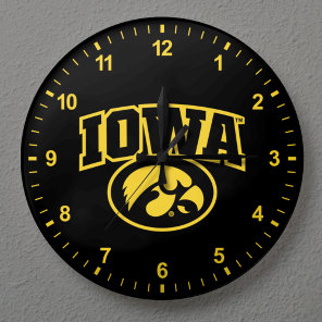 Iowa Logotype with Hawkeye Large Clock