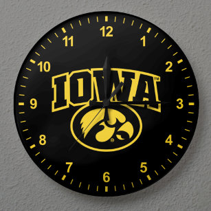 Iowa Logotype with Hawkeye Large Clock