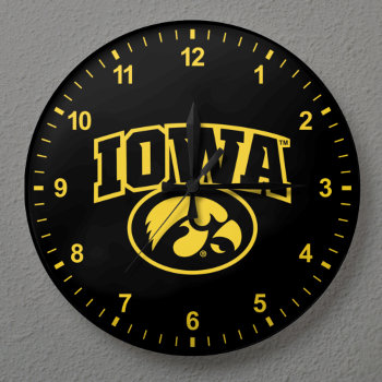 Iowa Logotype With Hawkeye Large Clock by iowahawkeyes at Zazzle