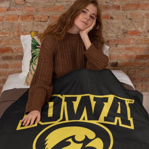 Iowa Logotype with Hawkeye Sherpa Blanket