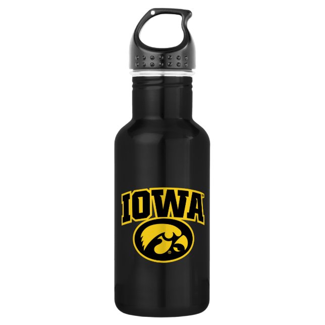 Iowa Logotype with Hawkeye Stainless Steel Water Bottle (Front)