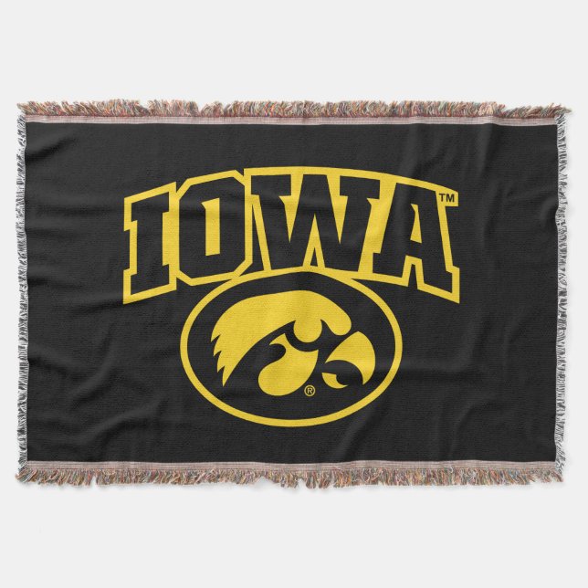 Iowa Logotype with Hawkeye Throw Blanket (Front)