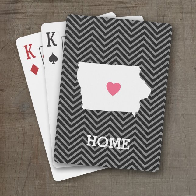 Iowa Map Home State Love with Custom Heart Poker Cards (Personalized Playing Cards with a State Map, Movable Heart and Name)