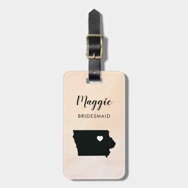 Iowa Map Luggage Tag, Wedding Party Welcome Tag (Front Vertical)