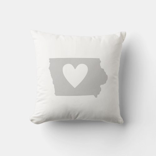 Iowa Map Shape Hawkeye Love Gray Iowan Heart Throw Pillow