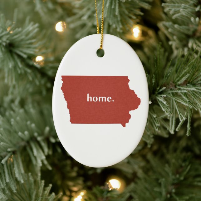 Iowa Map Shaped Home Iowan Red Hawkeye Ceramic Ornament (Tree)