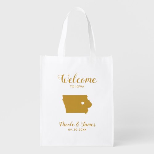 Iowa Map Wedding Welcome Bag Hotel Guests Gold T Grocery Bag