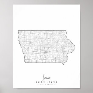 Iowa Minimal Street Map Poster