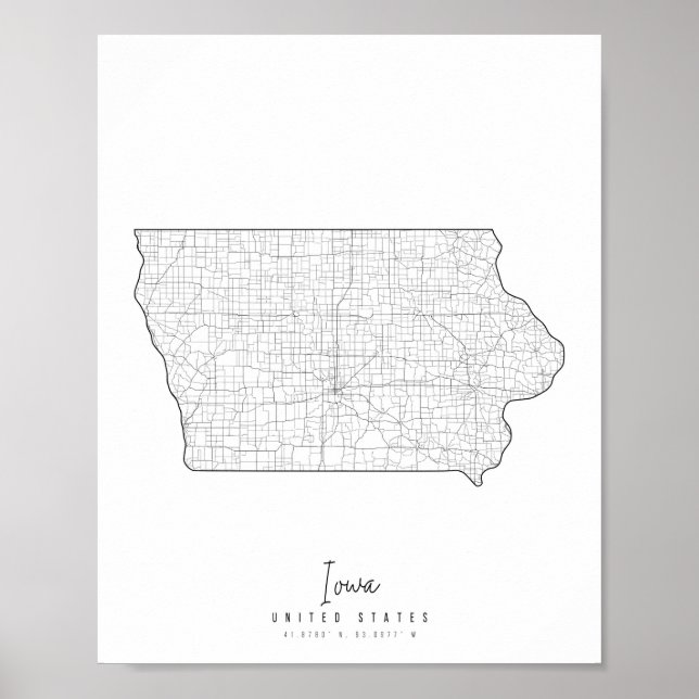 Iowa Minimal Street Map Poster (Front)