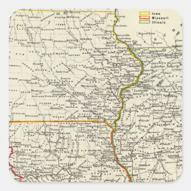 Iowa, Missouri, and Illinois Square Sticker (Front)