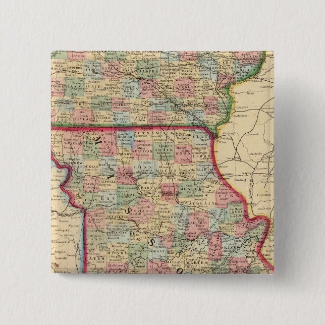 Iowa, Missouri Map by Mitchell Pinback Button (Front)