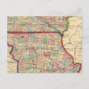 Iowa, Missouri Map by Mitchell Postcard