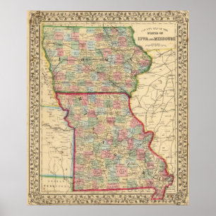Iowa, Missouri Map by Mitchell Poster