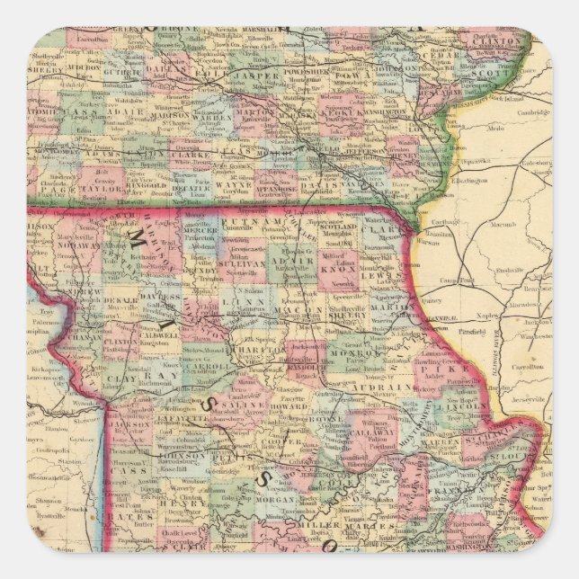 Iowa, Missouri Map by Mitchell Square Sticker (Front)