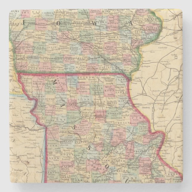 Iowa, Missouri Map by Mitchell Stone Coaster (Front)