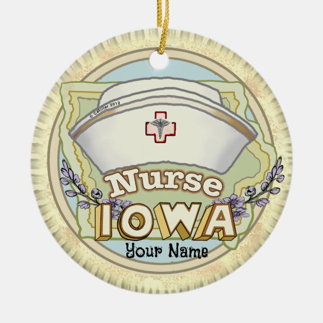 Iowa Nurse Ceramic Ornament (Front)