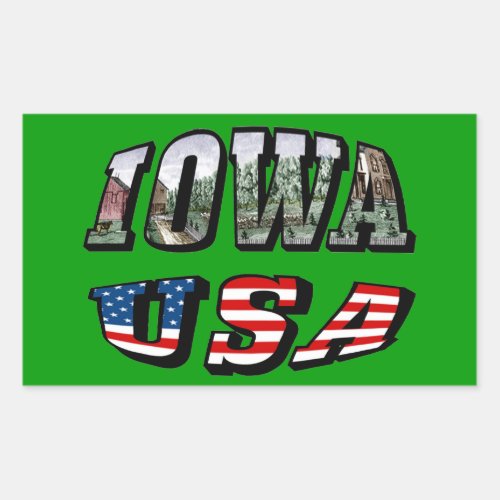 Iowa Picture and USA Flag Text Rectangular Sticker