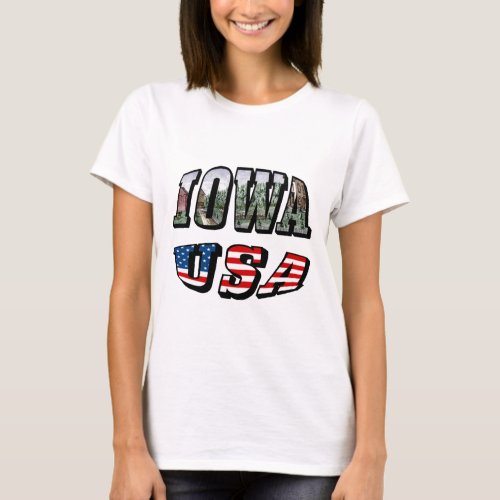 Iowa Picture and USA Flag Text T_Shirt