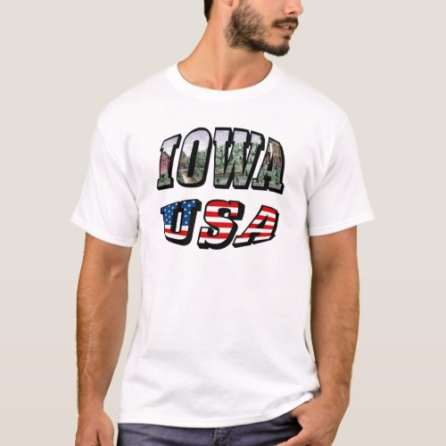 Iowa Picture and USA Flag Text T_Shirt