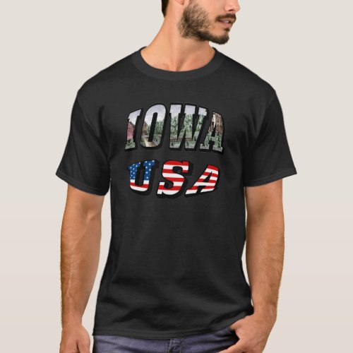 Iowa Picture and USA Flag Text T_Shirt