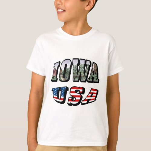 Iowa Picture and USA Flag Text T_Shirt