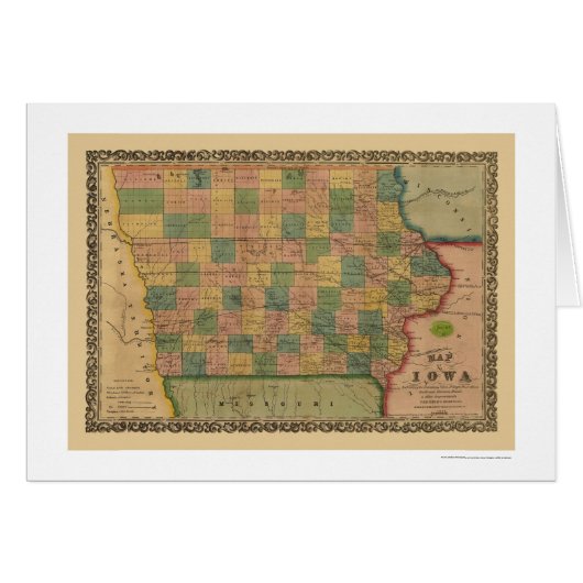 Iowa Railroad Train Map 1855 Cards (Front Horizontal)