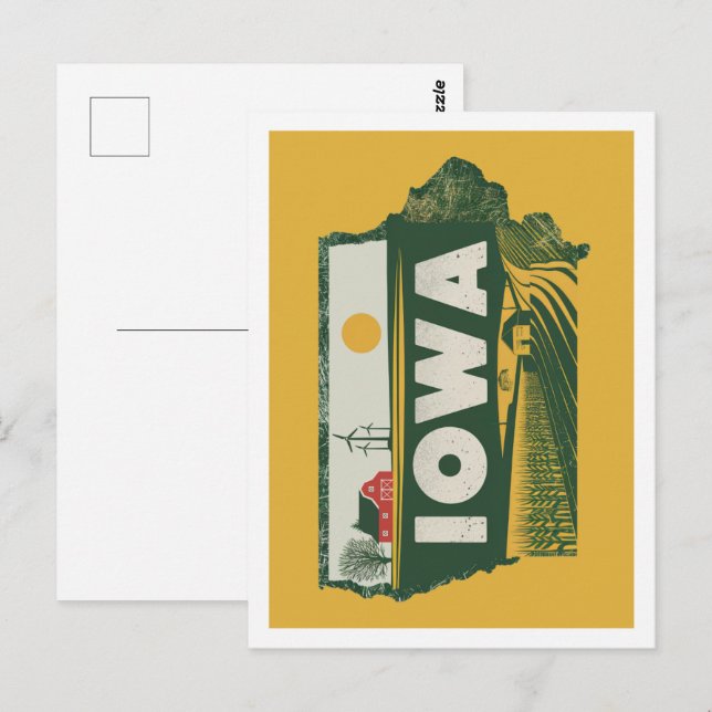 Iowa Retro Travel Design Iconic US States Postcard (Front/Back)
