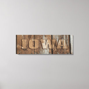 Iowa rustic wood wall canvas sign