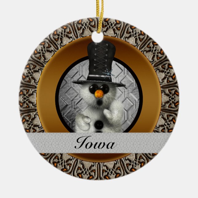 Iowa Snowman Christmas Ornament (Front)