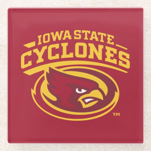 Iowa State Cyclones  Arched Mascot Logo Glass Coaster