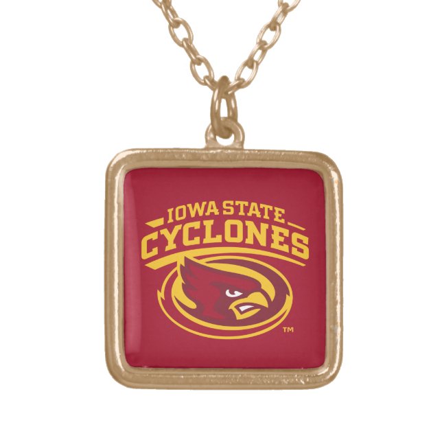 Iowa State Cyclones | Arched Mascot Logo Gold Plated Necklace (Front)