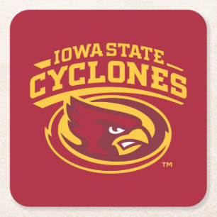 Iowa State Cyclones   Arched Mascot Logo Square Paper Coaster