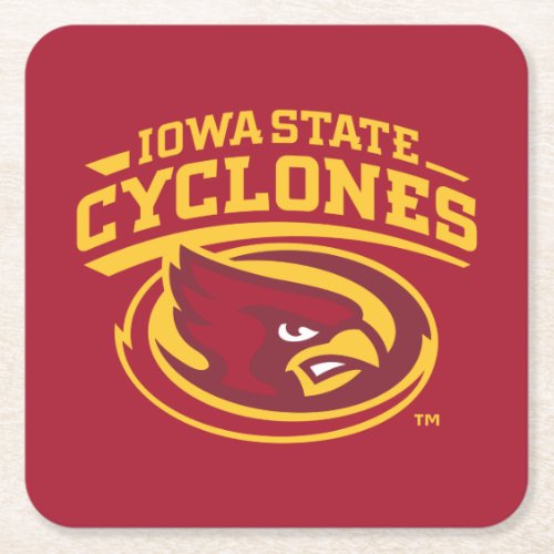Iowa State Cyclones  Arched Mascot Logo Square Paper Coaster