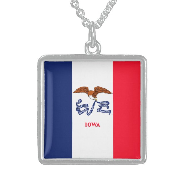 Iowa State Flag Design Sterling Silver Necklace (Front)