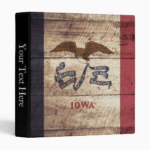 Iowa State Flag on Old Wood Grain 3 Ring Binder